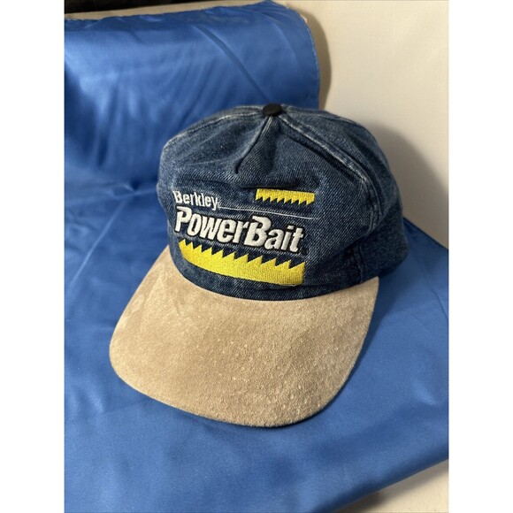 Berkley Power Bait Vtg Products Snapback Patch Trucker Hat Denim - Picture 1 of 7